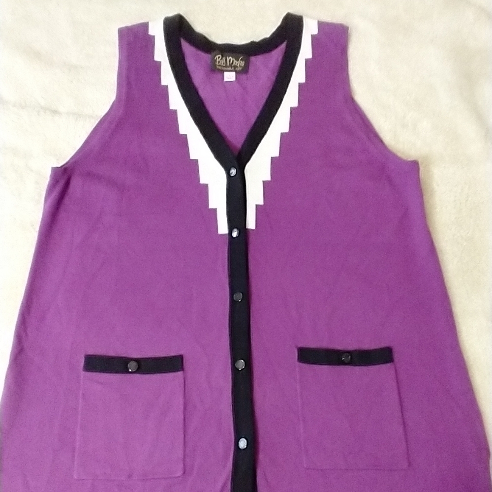 Bob Mackie Wearable Art, Sweater Vest, Purple, Button Up, Preppy, Women's Size L